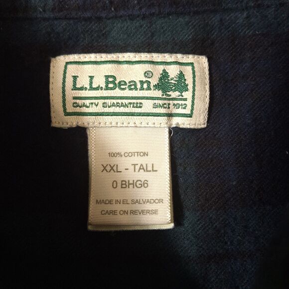 LL Bean Scotch Plaid Flannel Shirt Mens XXLT Blue Green Blackwatch Tartan - Picture 4 of 7